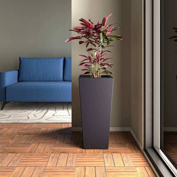 Leisuremod Orna Square Fiberstone Planter Pot with Drainage Holes for Indoor and Outdoor in Black, 18 in. Wide