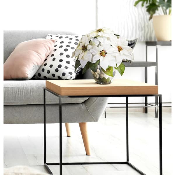 14 in. Silver Poinsettia Artificial Arrangement in Designer Bowl