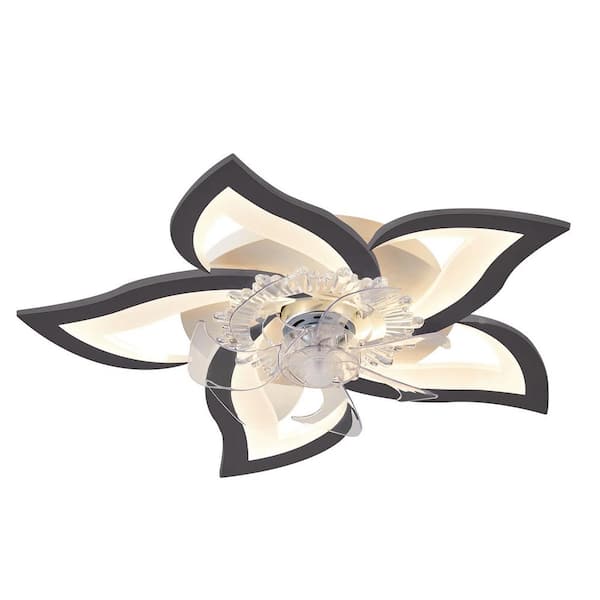 Yardreeze 27.2 in. Integrated LED Indoor Black Flower-Shaped Lighting Fan with 6 Speed and 3 Color Temperature Adjustment