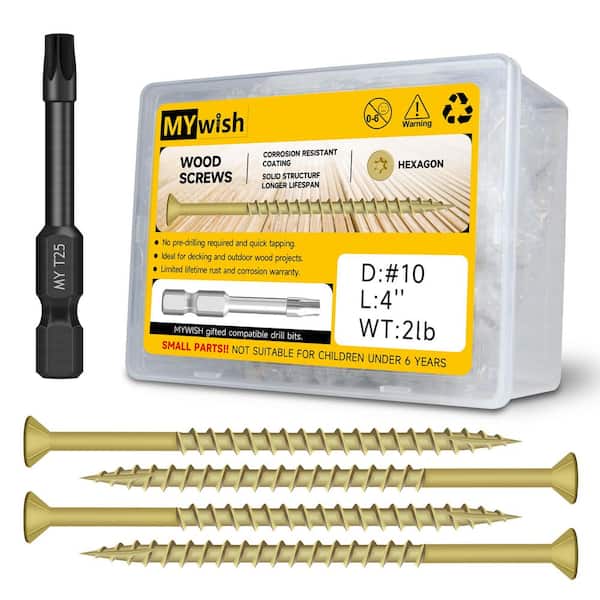 MYWISH #10 x 4 in. Tan Star Flat-Head Wood Deck Screws (97-Piece)