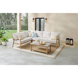 West Haven 5-Piece Wicker Outdoor Sectional Set with CushionGuard Almond Cushions