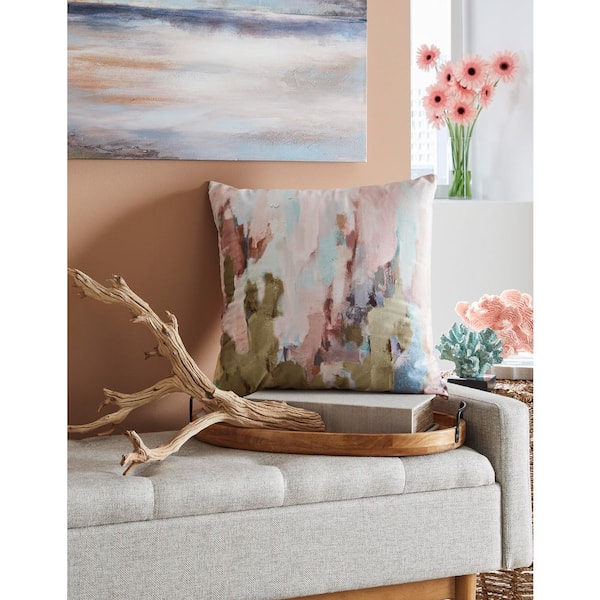 Signature DESIGN BY ASHLEY Lauretwood Pink/Brown Abstract Polyester 20 in. X 20 in. Throw Pillow (Set of 4)