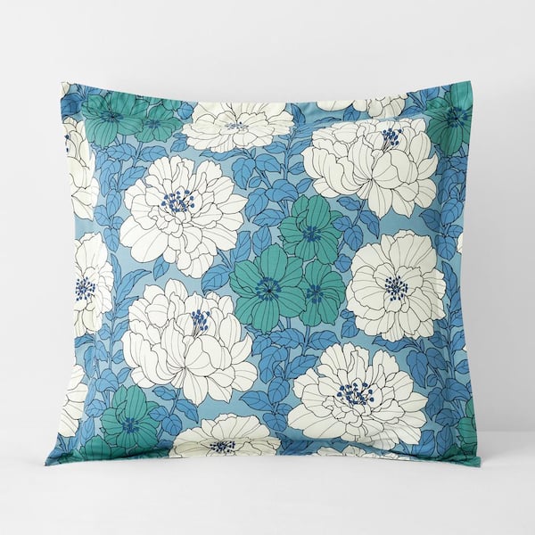 The Company Store Company Cotton Remi Floral Blue Cotton Percale Euro Sham