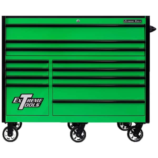 Extreme Tools RX 55 in. 12-Drawer Roller Cabinet Tool Chest in Green with Gloss Black Handles and Trim