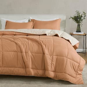 Pink 2 Piece Almond / Sand Reversible Down Alternative  Twin Microfiber Comforter Set