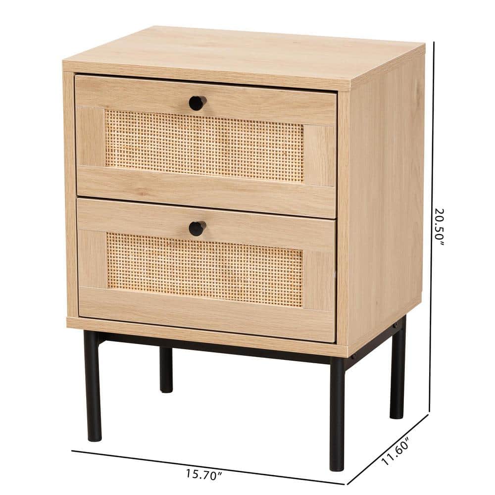 Sherwin Light Brown and Black 2-Drawer Rattan Accent Table