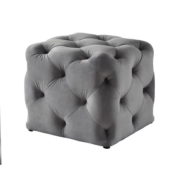 Inspired Home Genevieve Grey Cube Tufted Upholstered Velvet Ottoman ...