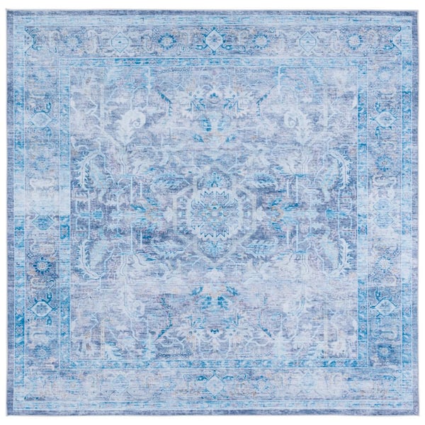 SAFAVIEH Tucson Purple/Blue 6 ft. x 6 ft. Machine Washable Border Distressed Floral Square Area Rug