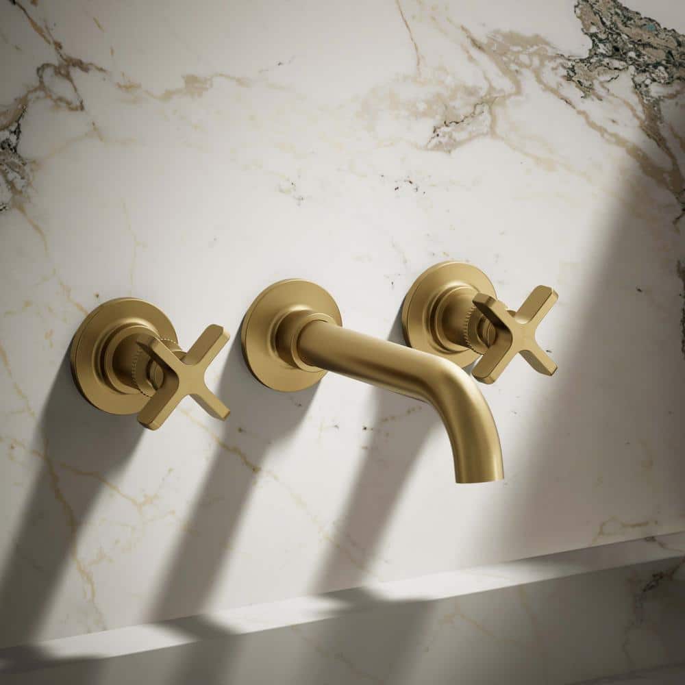 Vibrant Brushed Brass Wall-Mount Bathroom Faucet Set