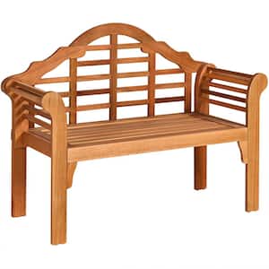 Foldable Patio Wooden Bench Garden Loveseat with Crown-Like Backrest