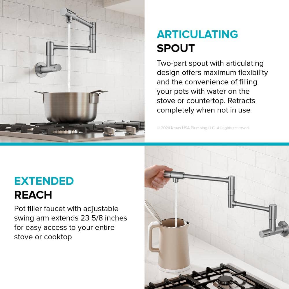 Bolden Stainless Steel Wall Mount Pot Filler Faucet with Retractable Arm