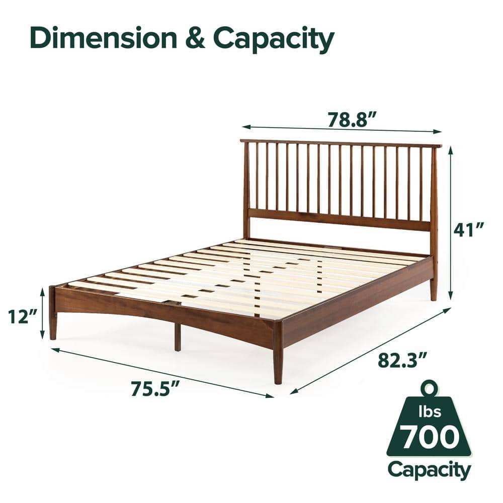 Elegant Mid-Century King Platform Bed with Wood Spindle Headboard