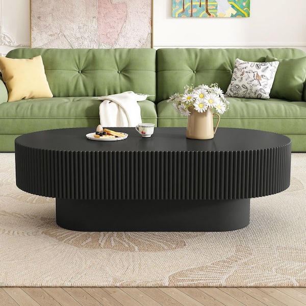 43.30 in. Black Oval MDF Top Coffee Table, End Table with Sturdy Base for Living Room