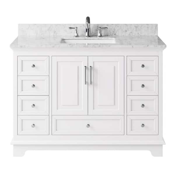 Exclusive Heritage McAuley 47.32 in. W x 21.65 in. D x 33.86 in. H Bath Vanity in White with Marble Vanity Top in White with White Basin