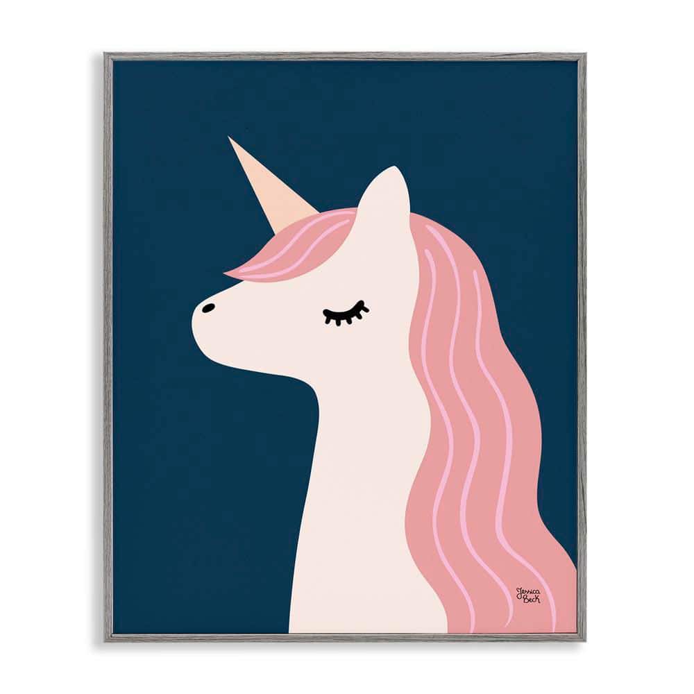 Relaxed Unicorn on Blue by Jessica Beck Gray Framed Fantasy Giclee Art Print 14 in. x 11 in. price history on PriceWatchPro