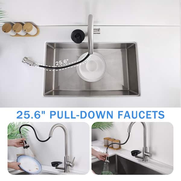 3-in-1 Kitchen Faucet with Pull-Down Sprayer, Glass Rinser, High Arc Brushed Nickel Sink Faucet with 3 Spray Modes