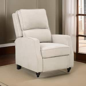 Beige Polyester Push Back Recliner with Brown Solid Wood