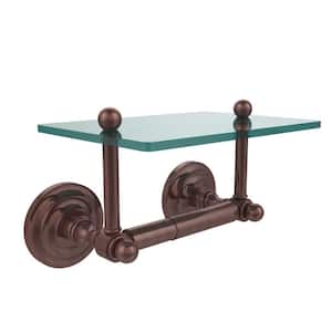 Que New Collection Double Post Toilet Paper Holder with Glass Shelf in Antique Copper
