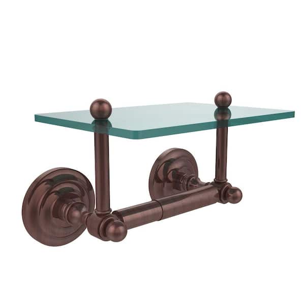 Allied Brass Que New Collection Double Post Toilet Paper Holder with Glass Shelf in Antique Copper