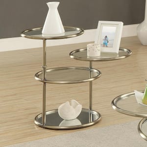 Orrinne 16 in. Champagne Round Glass End Table with 2-Shelf Swivel