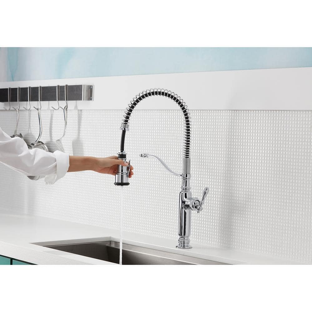Polished Chrome Semi-Professional Kitchen Faucet with Pull-Out Spray