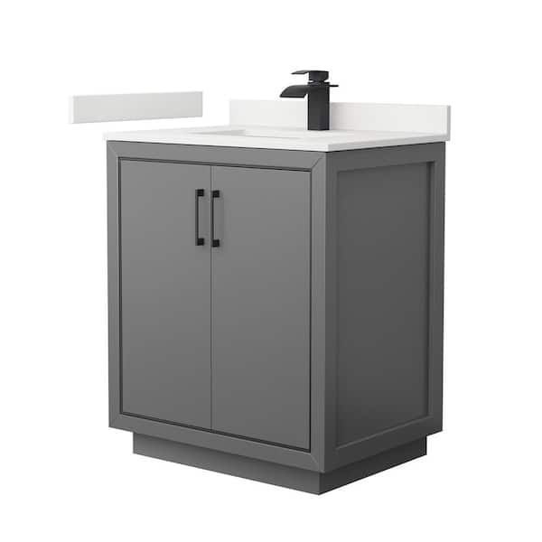 Wyndham Collection Icon 30 in. W x 22 in. D x 35 in. H Single Bath Vanity in Dark Gray with White Quartz Top