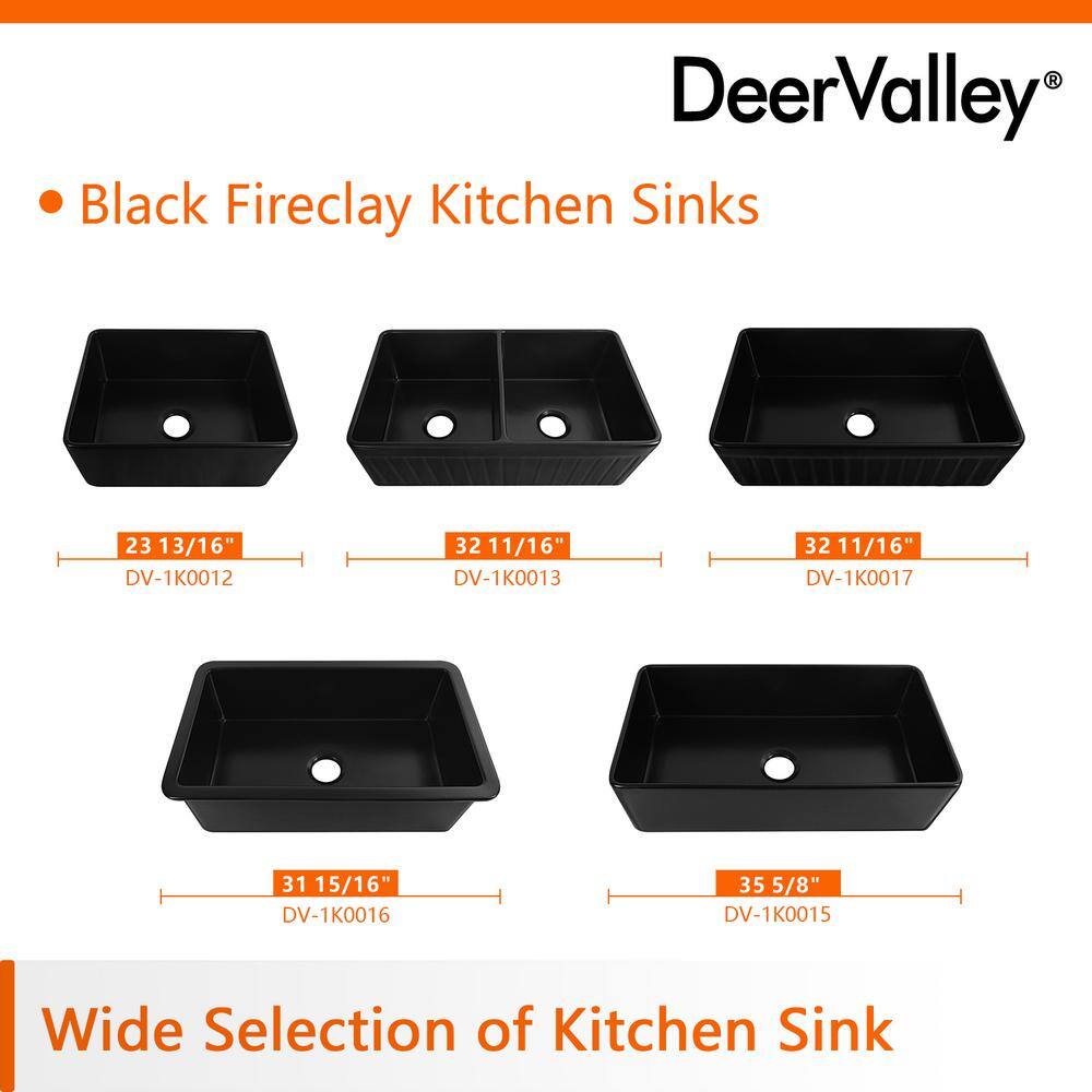 Matte Black Fireclay Single Bowl Farmhouse Kitchen Sink