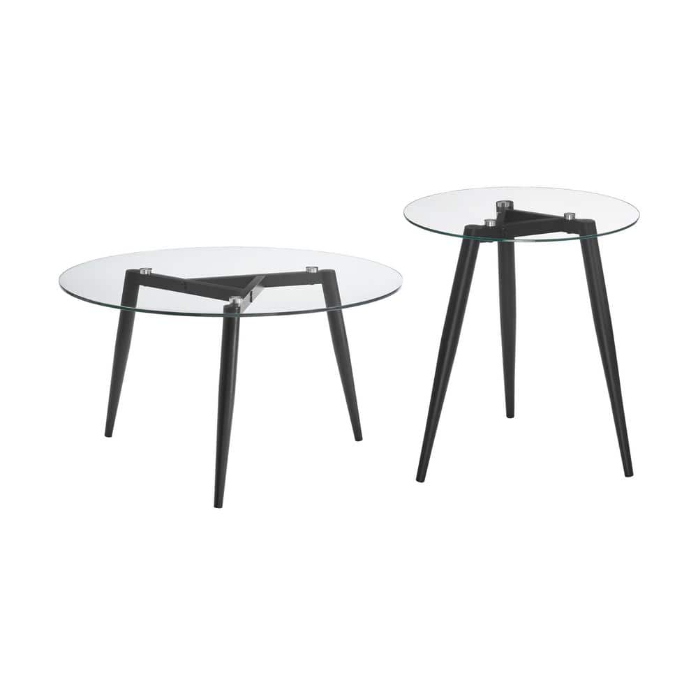 Van Beuren 21.75 in. x 19.75 in. Black Round MDF Glass Side Table and Coffee Table Set with Metal Taper Legs price history on PriceWatchPro