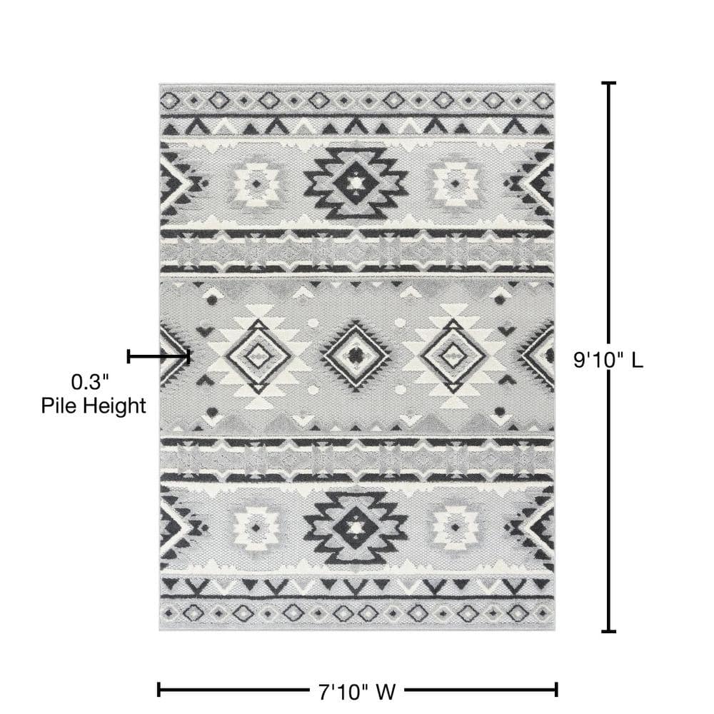 Modern Geometric Gray Flatweave Synthetic Area Rug, 7'10" x 9'10"