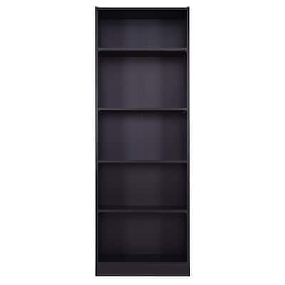 68 in. H Black Wood 5-Shelf Standard Bookcase