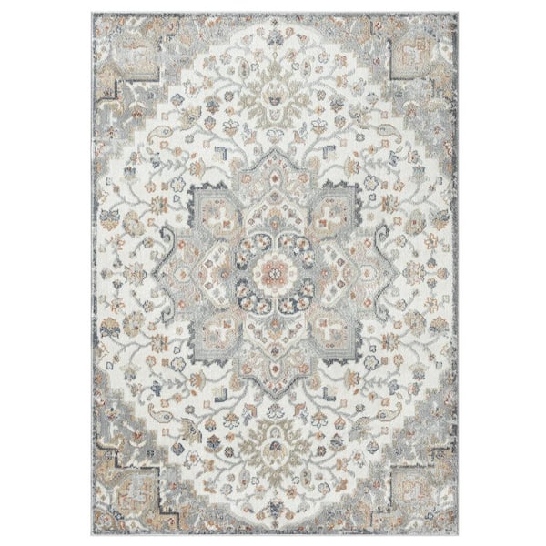 Home Dynamix Helen Valeria Ivory/Grey 8 ft. x 10 ft. Medallion Area Rug