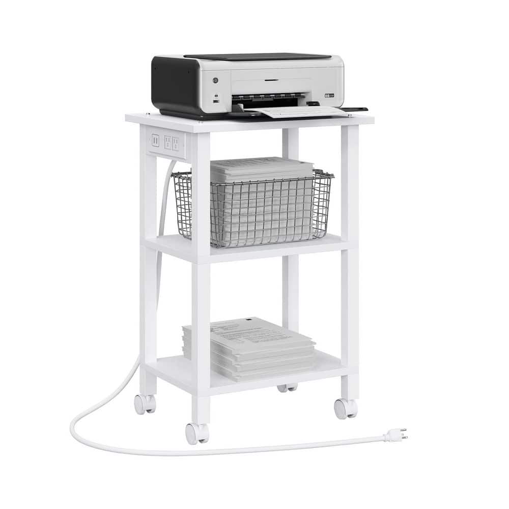 3 Tier Printer Stand Mobile Cart with Power Outlets and USB Mobile Table with Wheels Storage White for Office Home price history on PriceWatchPro