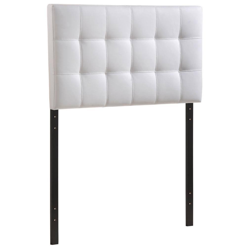 White Twin Upholstered Tufted Leather Headboard