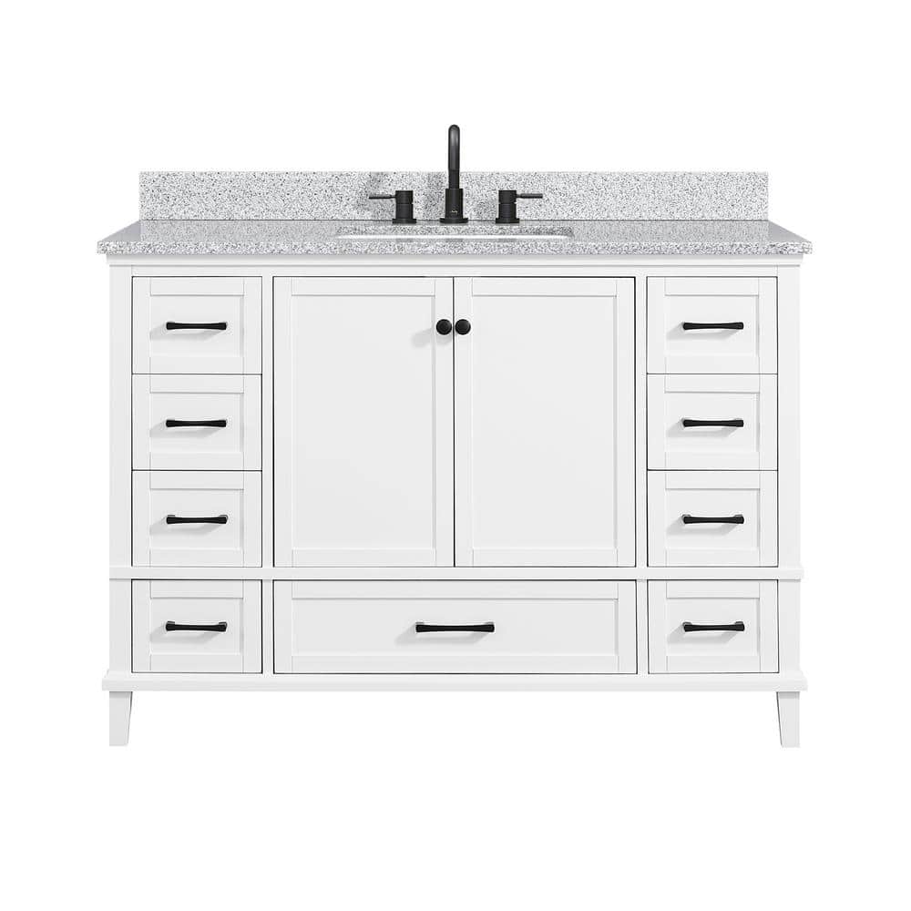 Merryfield 49 in. Single Sink White Bath Vanity with Gray Granite Top (Asse