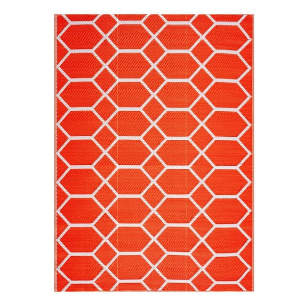 Miami Orange and White 6 ft. x 9 ft. Folded Reversible Recycled Plastic Indoor/Outdoor Area Rug-Floor Mat