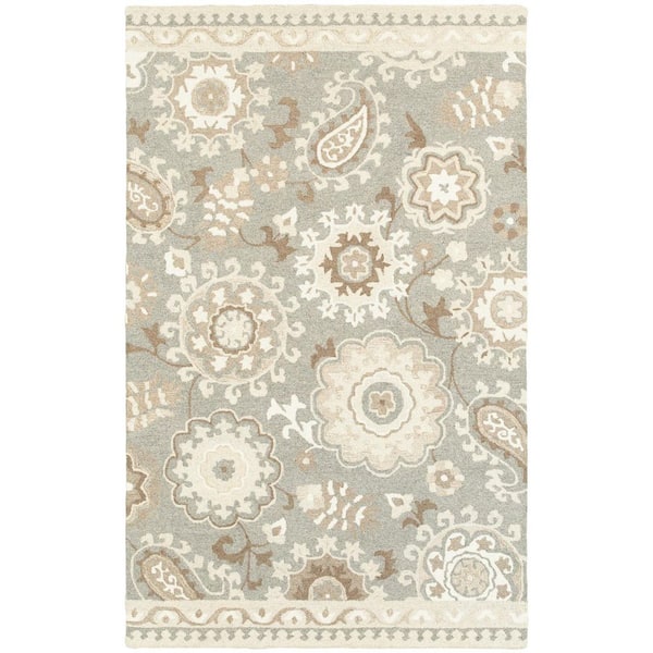 8 X 10 Gray, Sand Floral Washable Area Rug Runner Rug