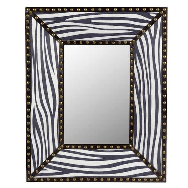 Unbranded 26 in. H x 21 in. W Modern Rectangle Fabric and Faux Leather Covered MDF Framed White Rivet Decoration Mirror