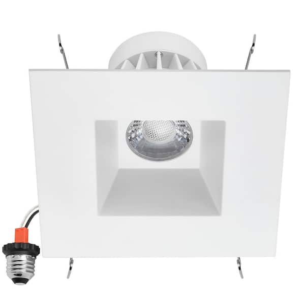 1-pack 5 in. and 6 in. Retrofit Square Recessed Anti-Glare LED Downlight, White Trim, 1300 Lumens, 5 CCT 2700K-5000K