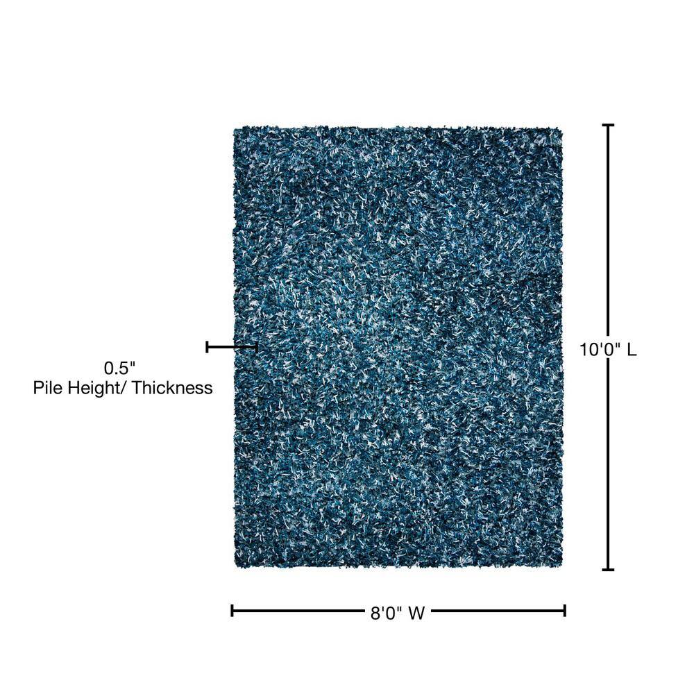 Navy and Ivory 8' x 10' Handmade Tufted Shag Area Rug