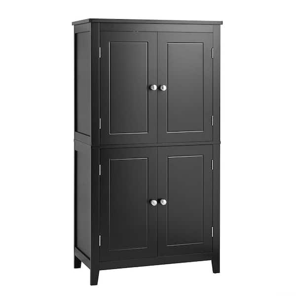24 in. W x 12 in. x 43 in. H Black Linen Cabinet, Freestanding Bathroom Cabinet with 4 Doors and Adjustable Shelves