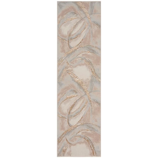 Brushstrokes Beige Grey 2 ft. x 8 ft. Brushstroke Contemporary Runner Area Rug