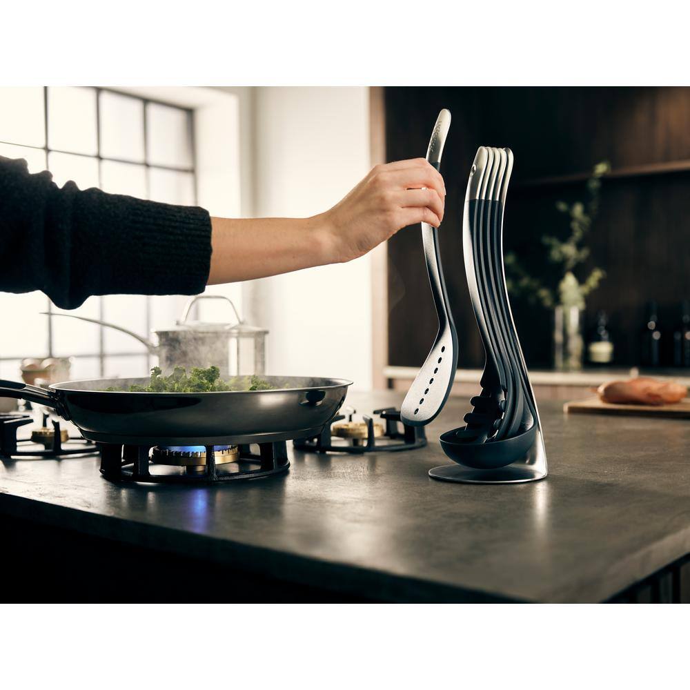 Compact Black and Stainless Steel 5-Piece Nesting Utensil Set