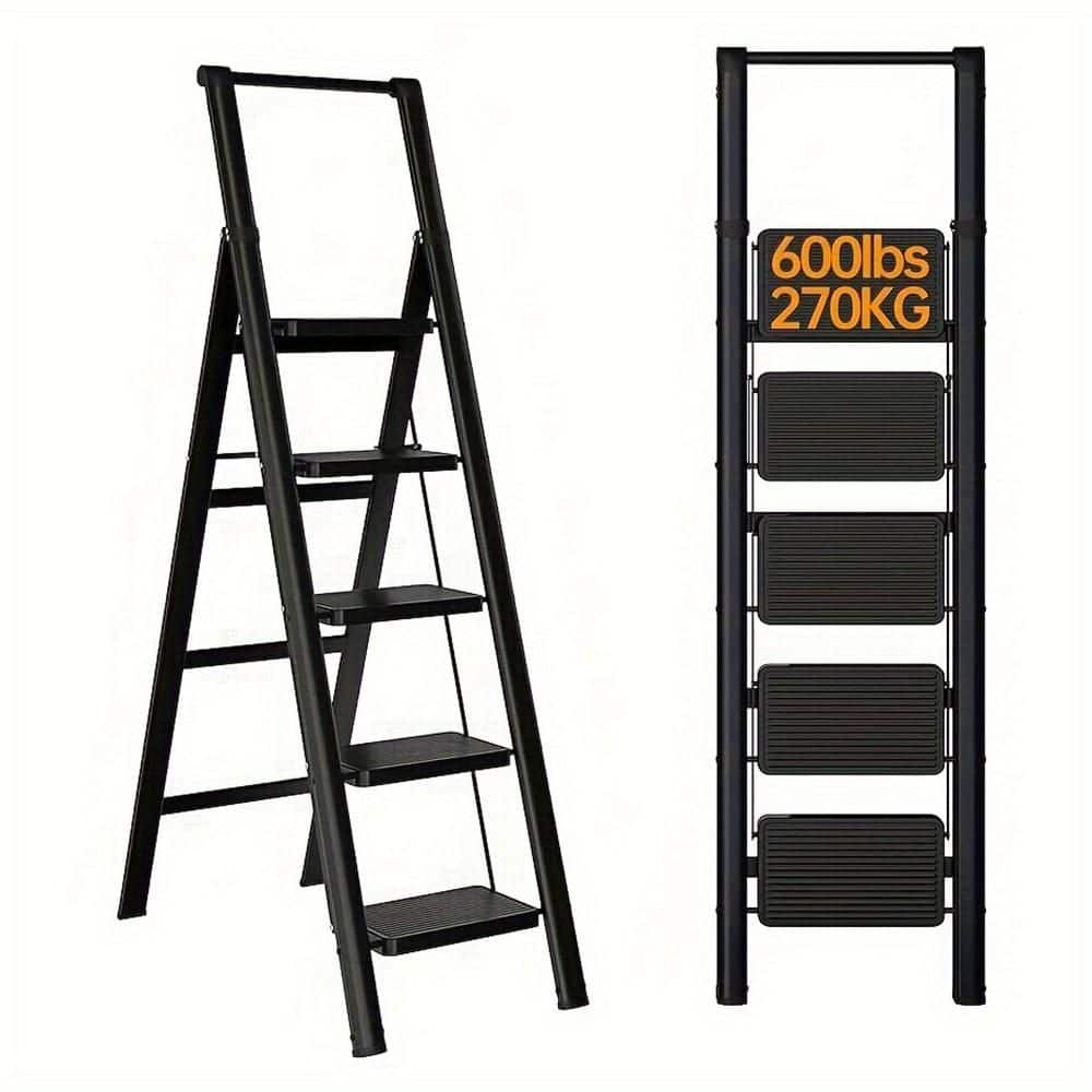 Lightweight Step Stool, 5-Step Steel Portable Folding Step Ladder with Wide