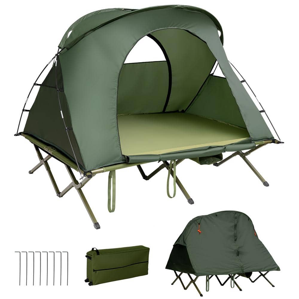 Green Four Season Dome Camping Tent with Elevated Cot