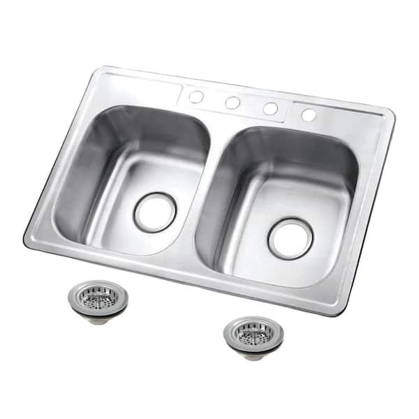 Studio 14 in. Drop-in Double Stainless SteelKitchen Sink with Basket Strainer