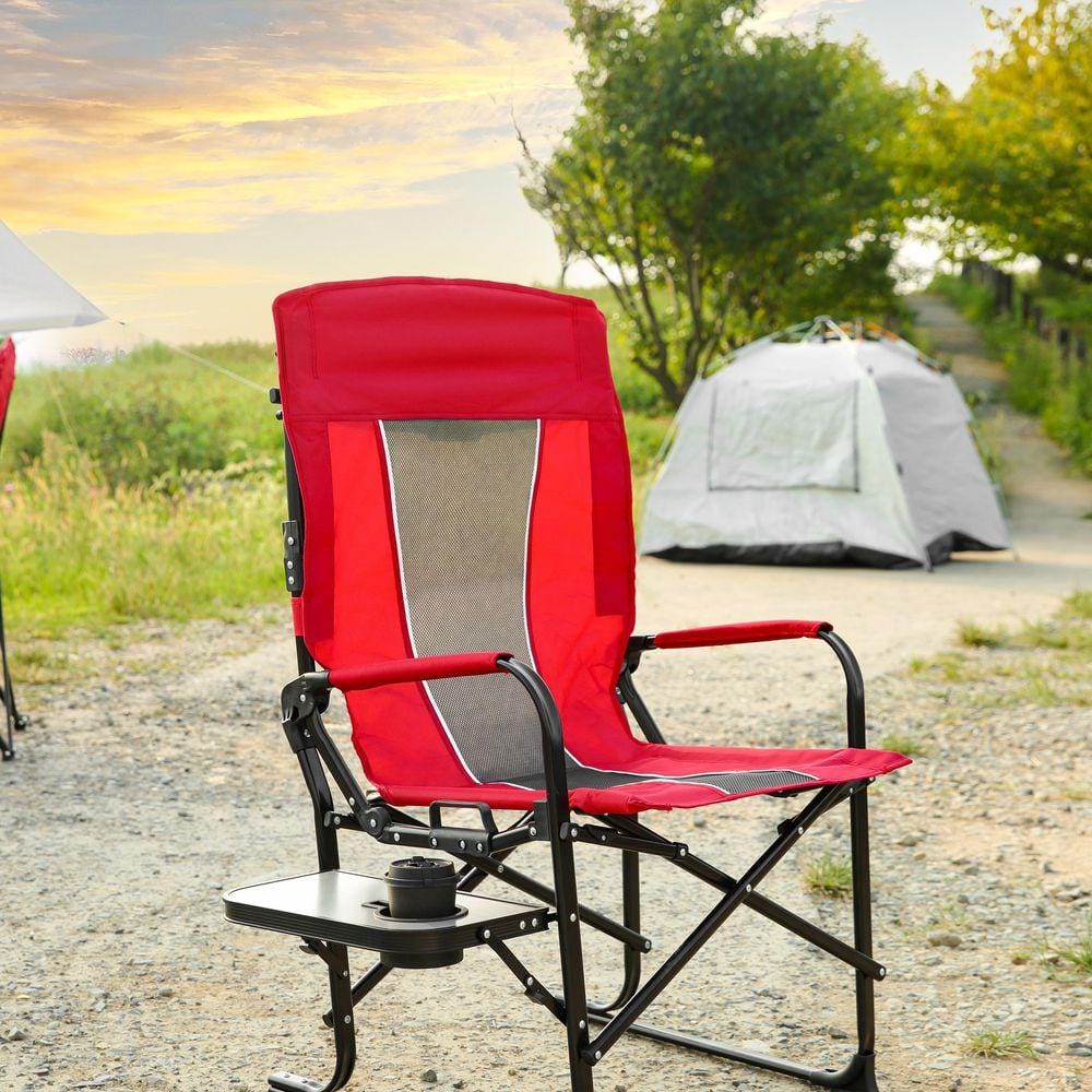 Heavy Duty Oversized Red Camping Lawn Chair with Side Table and