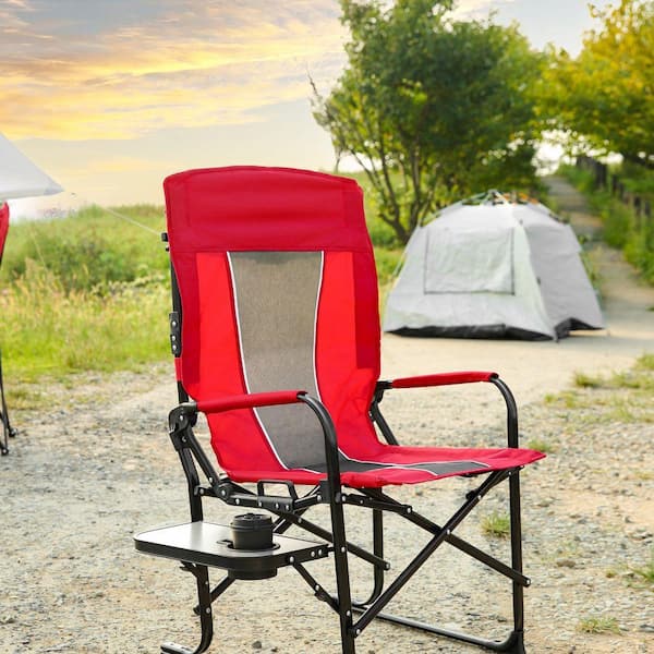 Heavy Duty Oversized Red Camping Lawn Chair with Side Table and