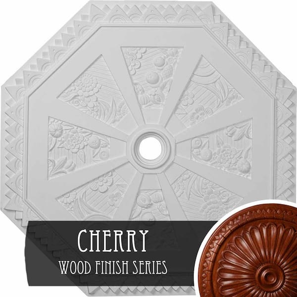 Ekena Millwork 1-1/8 in. x 29-1/8 in. x 29-1/8 in. Polyurethane Spring Octagonal Ceiling Medallion, Cherry