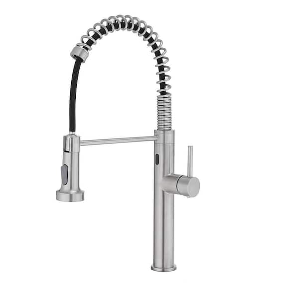 20.08 in. H Brushed Nickel Single Handle Pull Out Sprayer Kitchen Faucet with 360° Spout Swivel