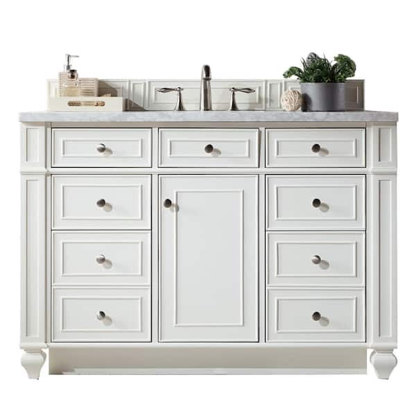 James Martin Vanities Bristol 48 in. W x 23.5 in. D x 34 in. H Single Vanity in Bright White with Solid Surface Top in Arctic Fall